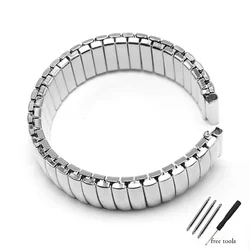 Stainless Steel Elastic Polished Metal Bracelet Watch Strap - 22mm (Silver)