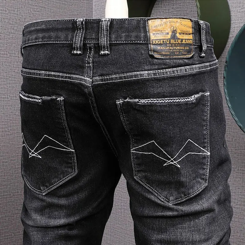 Fashion Vintage Men Jeans High Quality Retro Black Gray Elastic Slim Fit Designer Jeans Men Italian Style Denim Pants Hombre