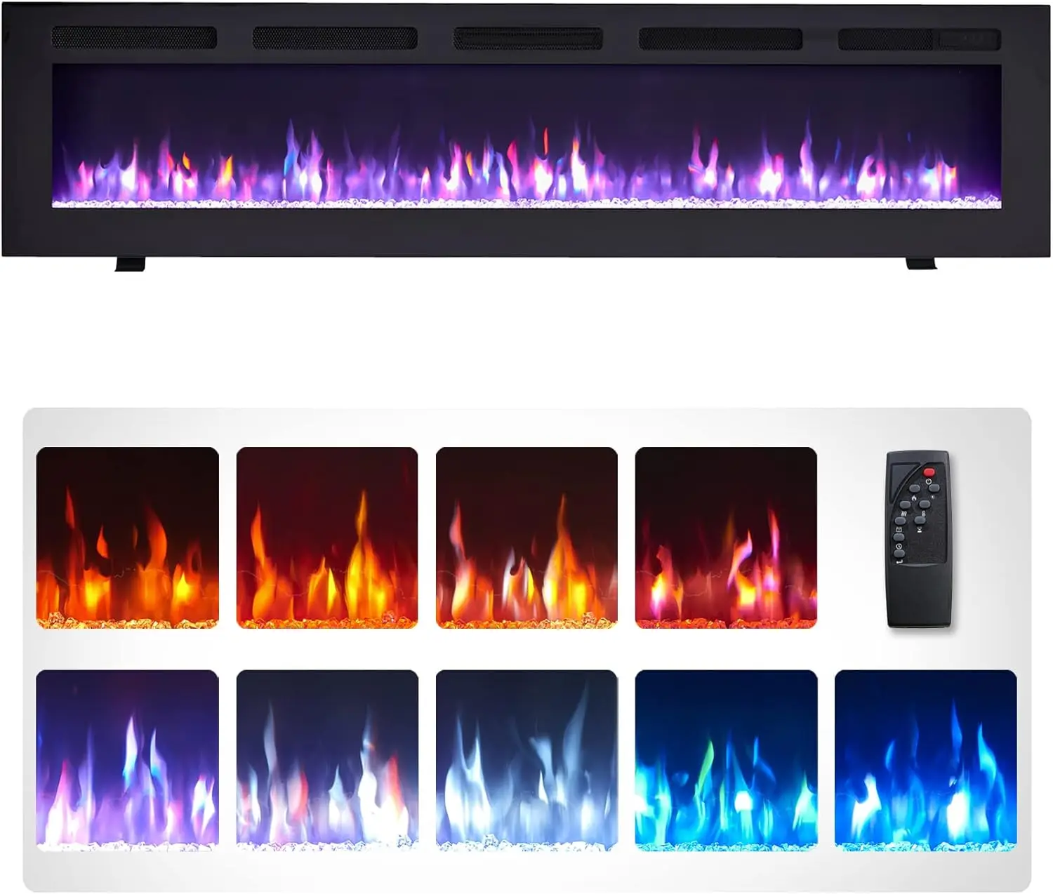 70" W 3 in 1 Electric Fireplace (EF453), Freestanding, Wall Mounted, Recessed, 9 Colors Flame Effect, TV Media Wall, Heater