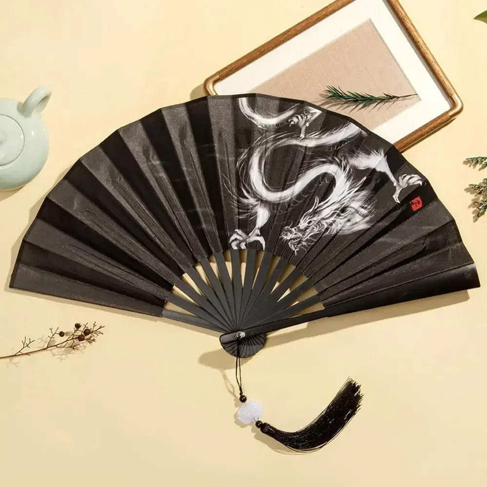 Elegant Silk Vintage Folding Fan with Colorful Tassel - Bamboo Hand Fan for Classical Dance and Home Decor