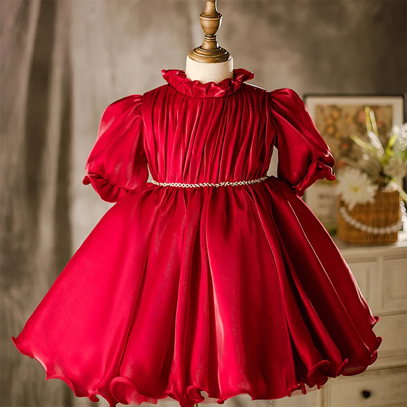 

Kids Flower Girl Dresses for Weddings Toddler Birthday Girls Dress Children Princess Beading Red Ball Gown for Formal Occasions