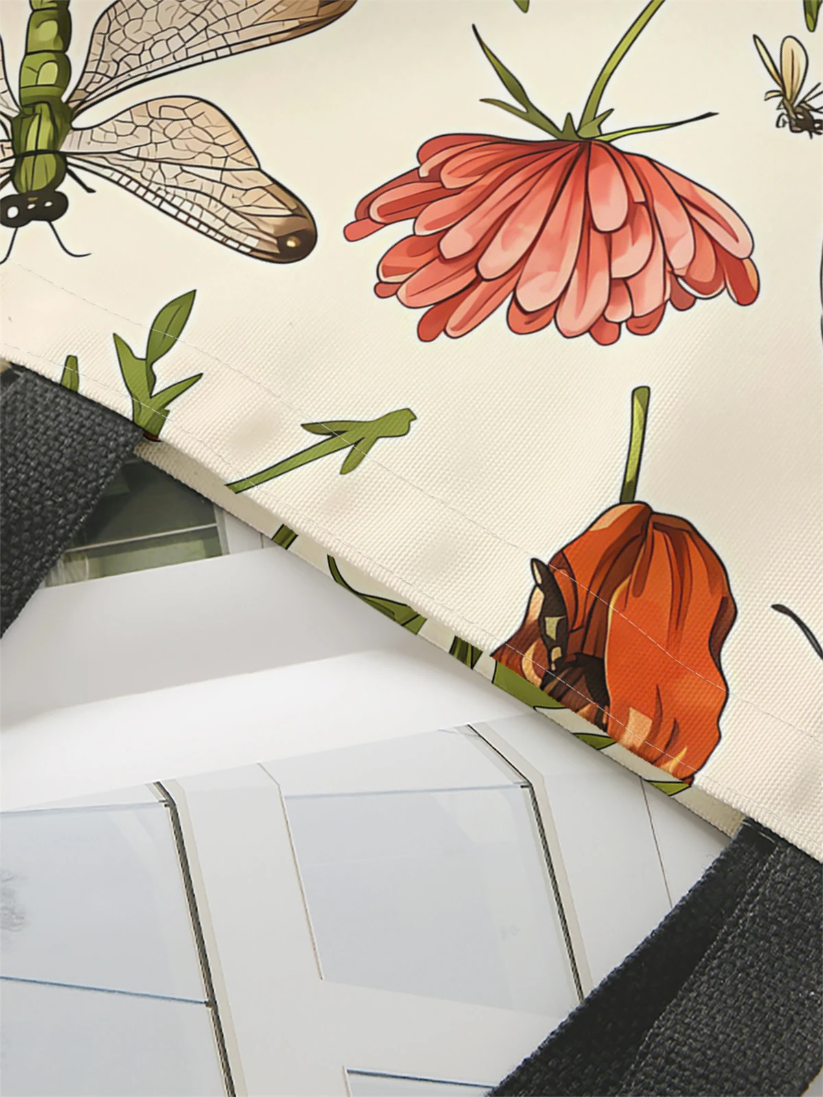 1 piece, flower patterned handbag, reusable fashionable handbag, multifunctional handbag, printed canvas shopping bag