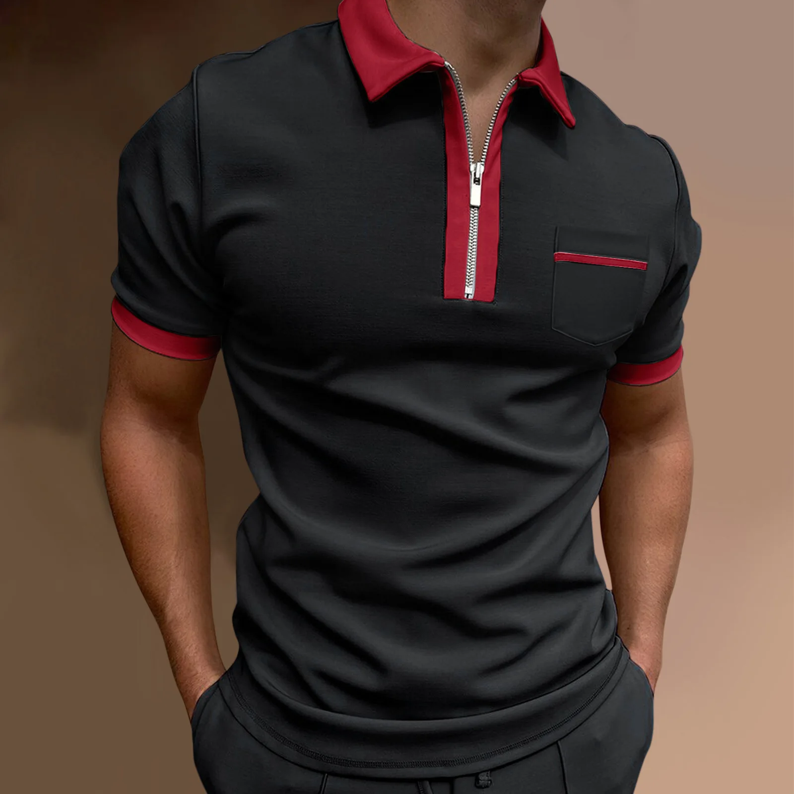 

Summer short-sleeved POLO shirt men's casual breathable T-shirt lapel pocket men's top solid color street men's wear