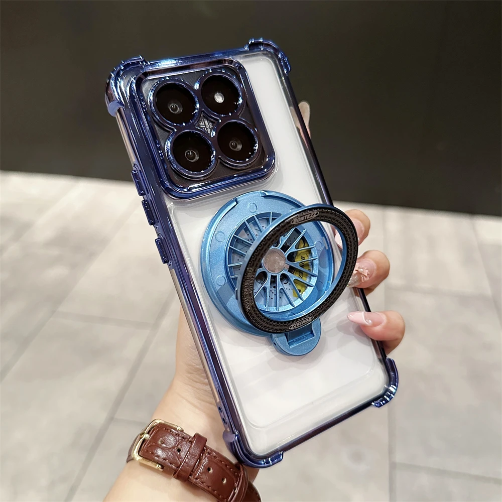 Luxury Plating Magnetic Shockproof Phone Case with Stand and Glass Lens Protection