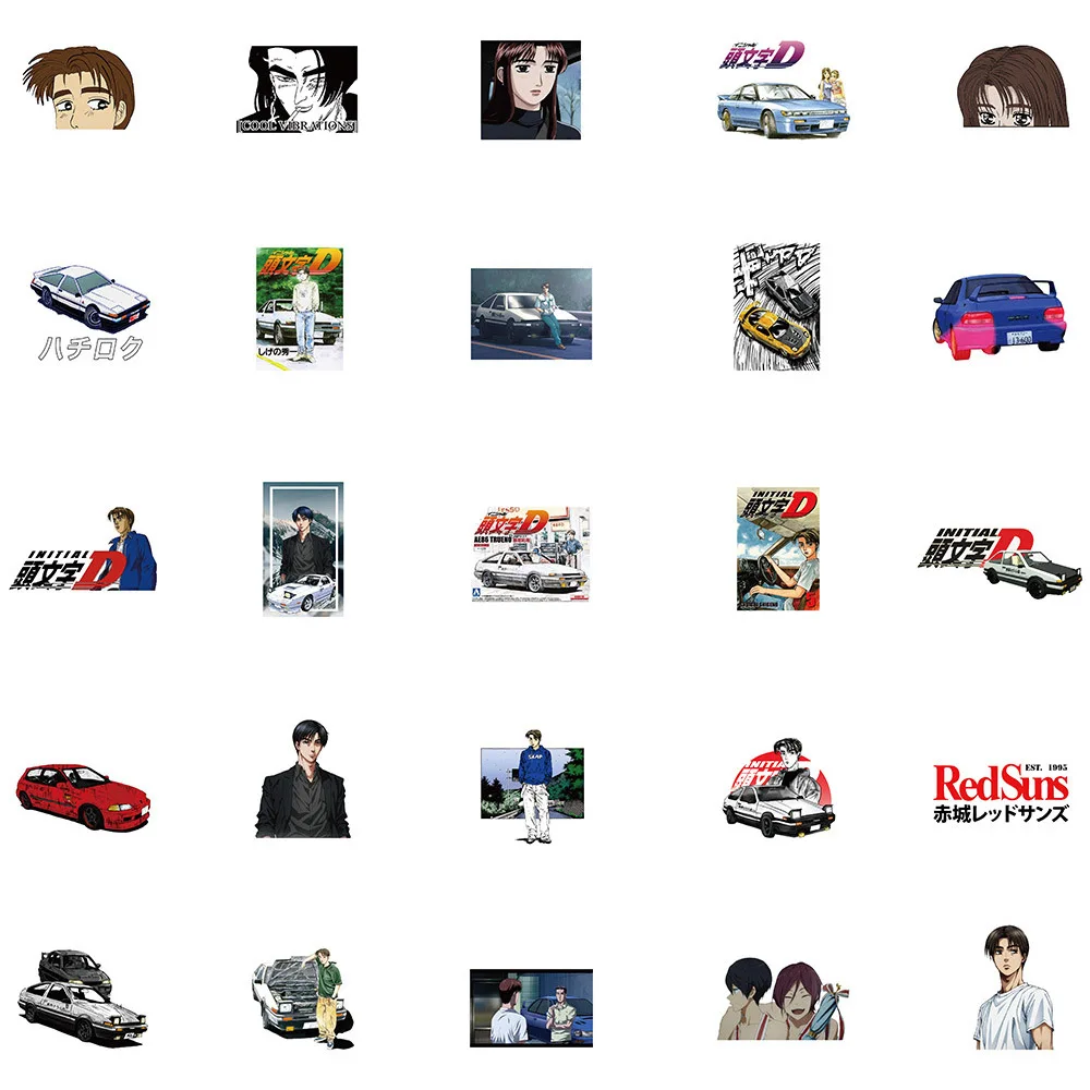  Initial D Anime Stickers Laptop Stickers Waterproof Skateboard  Snowboard Car Bicycle Luggage Decal 50pcs Pack (Initial D) : Electronics