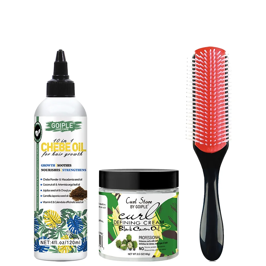 Women Curl Care Kit Chebe Moisturizing Essence Oil with Black Castor Oil Curls Defined Cream Curly Soft and Smooth Care Products