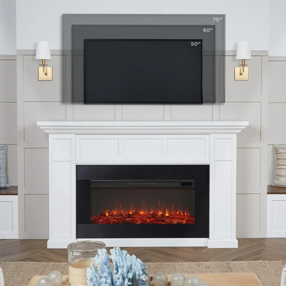 75” Electric Fireplace with Mantel for Living Room or Bedroom, Replaceable Fireplace Insert Heater, Realistic Log 5