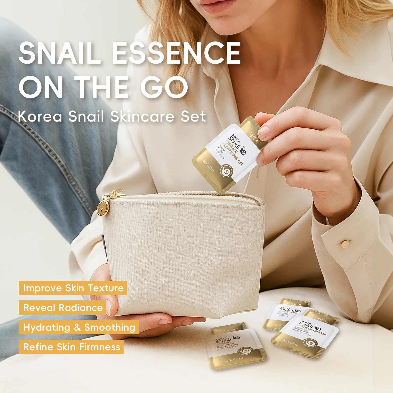 LAIKOU New Product Snail 4 Pack (facial Cleanser + Eye Cream + Essence + Moisturizing Cream) 2ml