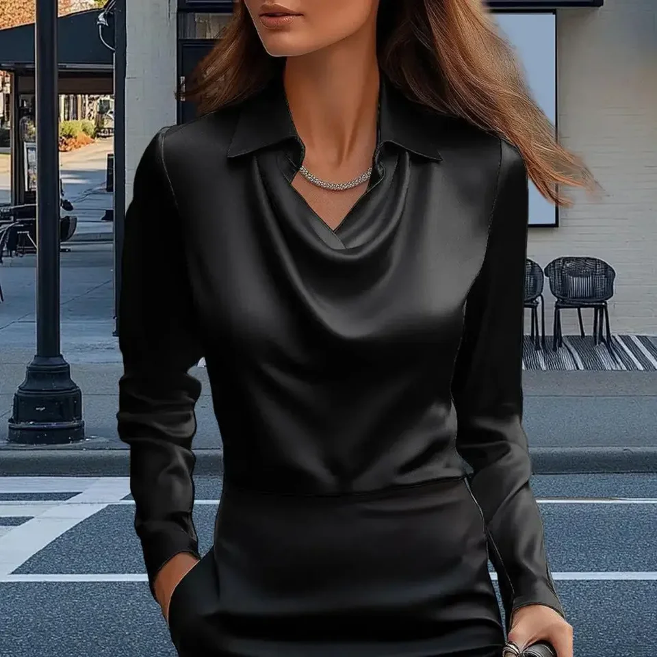 Elegant Satin Long Sleeve Women's Blouse