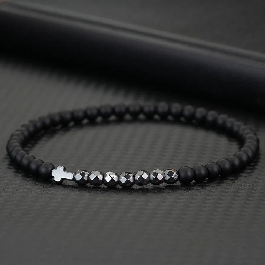 Men Black Beads Healing Bracelet with Lava Howlite Hematite