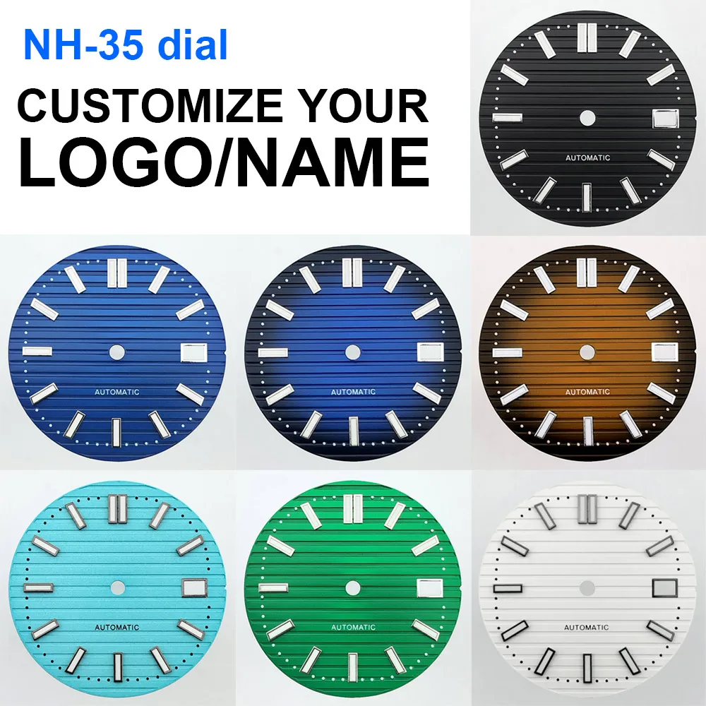 Premium 29.7mm Mechanical Watch Dial with C3 Green Night Light - Customizable Watch Faces in Black, White, Blue, and Brown