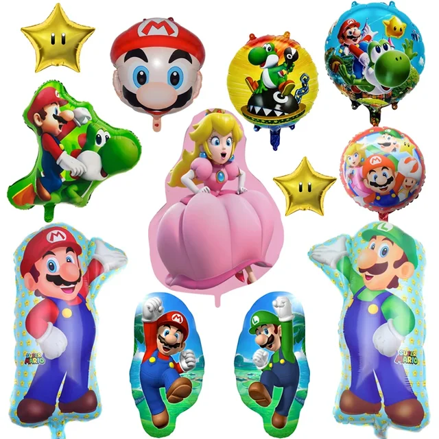 Ballon en aluminium de dessin animé Super Mario, ballon de personnage de princesse pêche Luigi, décoration de fête pour enfants, jouet d'anniversaire 1