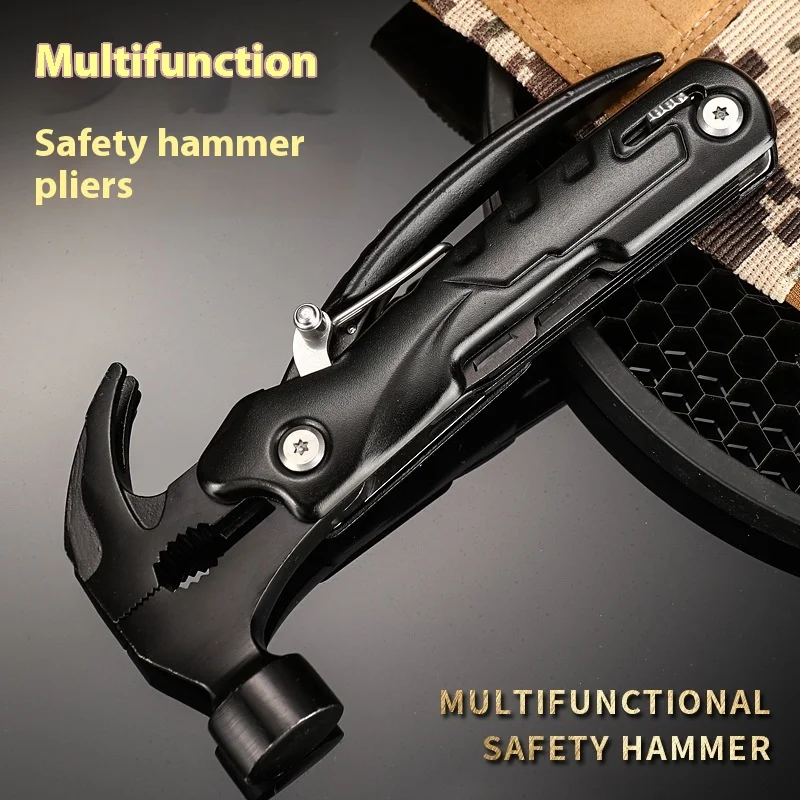 Outdoor Camping Sheep Horn Small Hammer Combination Tool High Carbon Steel Household Car Window Breaking Hammer Multifunctional