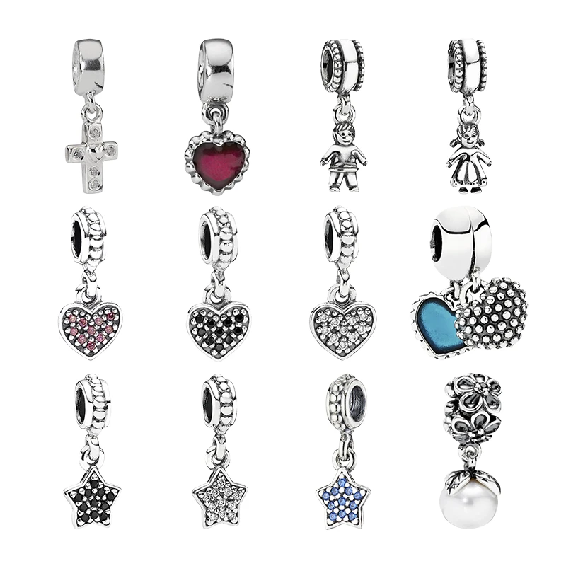 

Silver 925 Original Pendants Charms Beads For Bracelets Women DIY Cross Hearts Boy Girl Star Trinket Zircon Pearl Jewelry Making