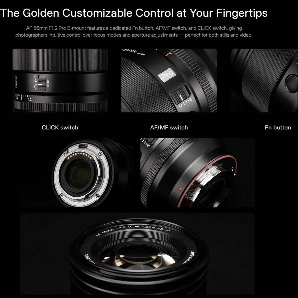 빌트록스 56mm 27mm 75mm F1.2 프로 자동 초점 프라임 렌즈 대구경 렌즈 ( E ZV-E10 A6400 A6700 A7IV 카메라용)