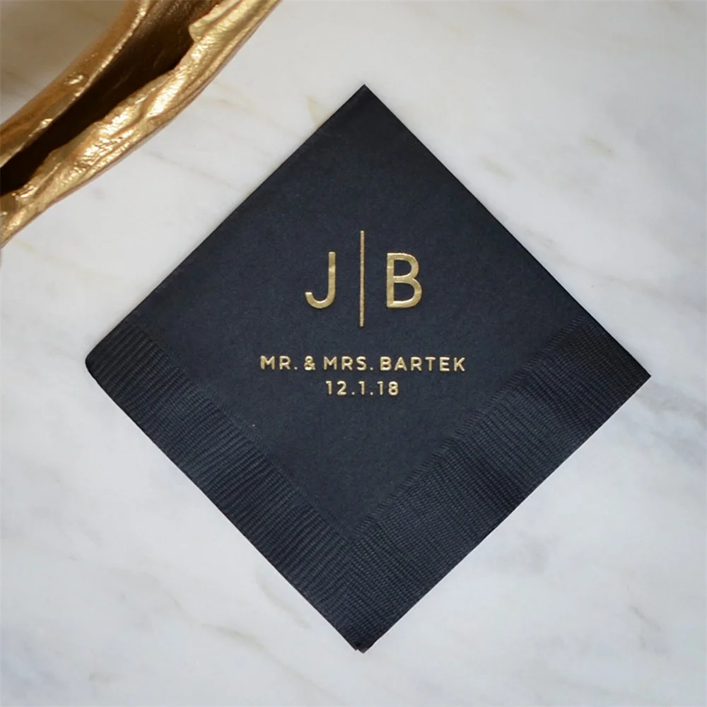 

50pcs Foil Monogrammed Wedding Cocktail Napkins, Custom Beverage Napkins, Personalized Party Napkins, Event Napkins, Rehearsal