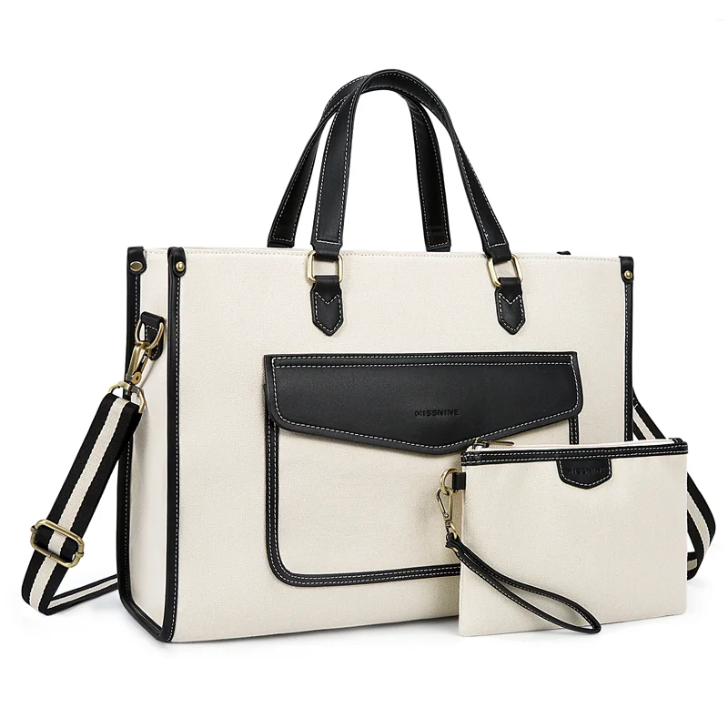 Missnine-canvas Laptop Bolsa para Mulheres Maleta Feminina Bolsa de Ombro Bolsa de Trabalho Laptop Bolsa Adequado para Viagens Escritório Casual 15.6 Polegada