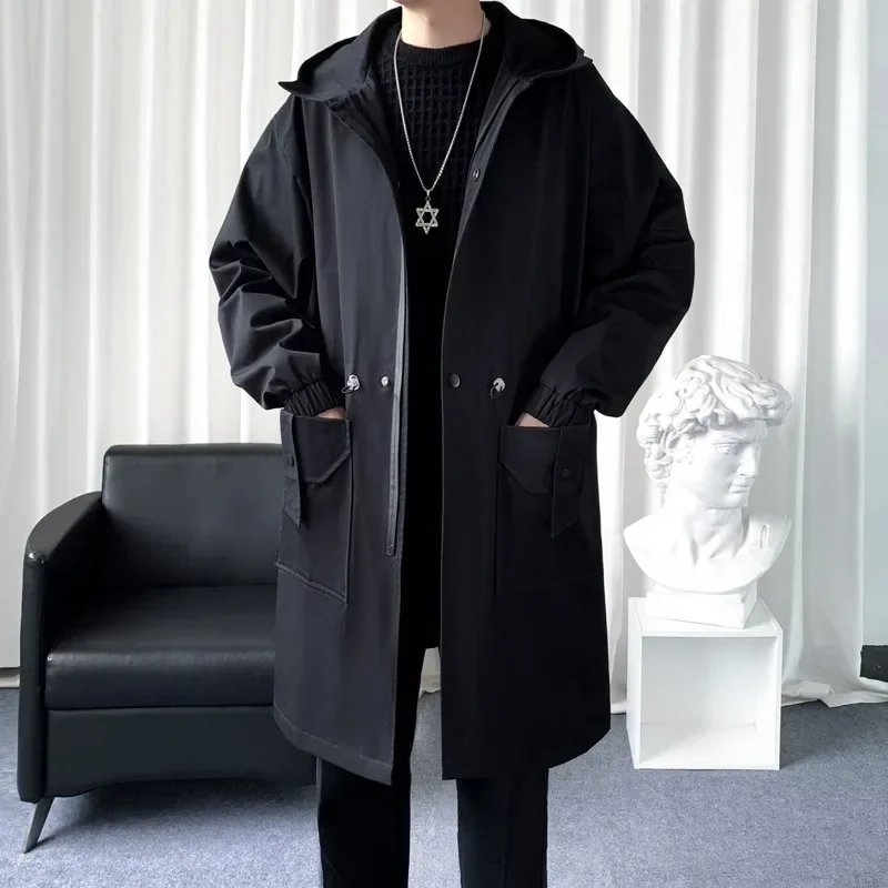 Autumn New Windbreaker Men's Coats Medium Long Assault Jacket Windproof and Warm Hooded Windbreaker Techwear Coat