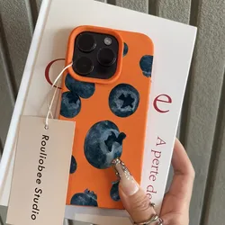 Minimalist Blueberry Pattern Silicone Bumper Phone Case - iPhone 15 (Orange)