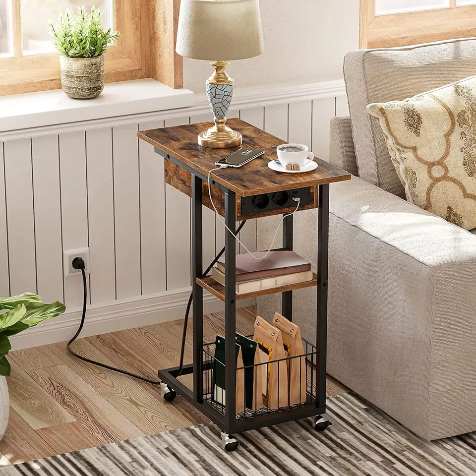 Tavolino A Forma Di C Regolabile - Moderno E Space Saving Per Divano E Letto