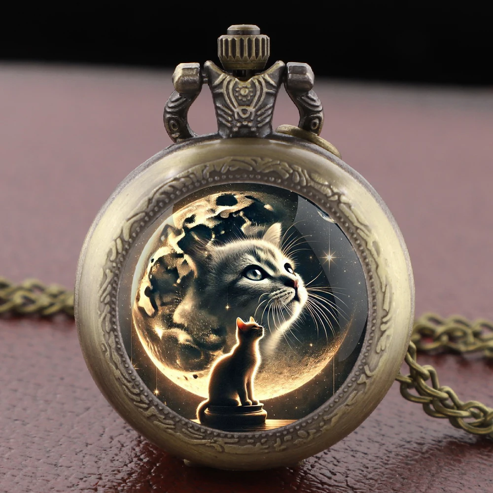 Nouveau mignon chat Quartz montre De poche chaîne arabe Vintage accessoire filles collier pendentif horloge garçons montre cadeau Relojes De Bolsillo