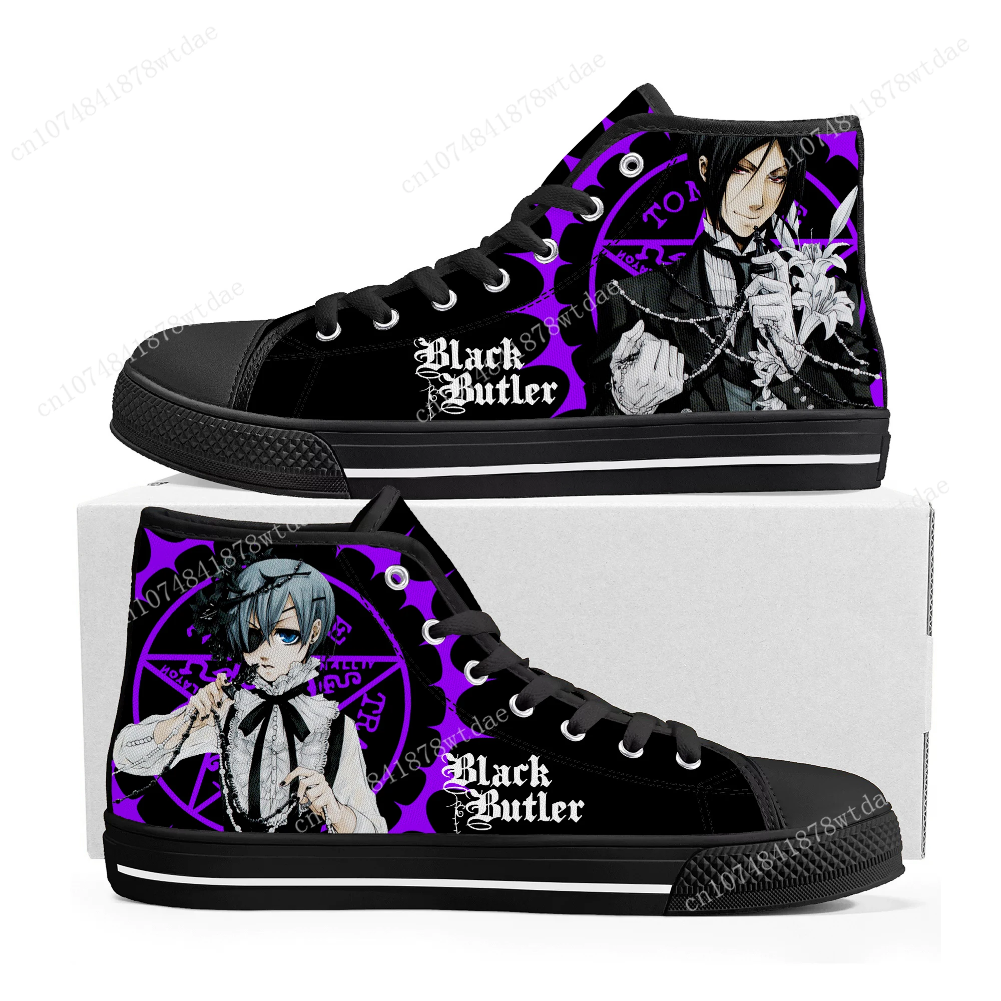 

Black Butler High Top Sneakers Mens Womens Teenager High Quality Canvas Sneaker Japanese Anime Cartoon Casual Custom Made Shoes