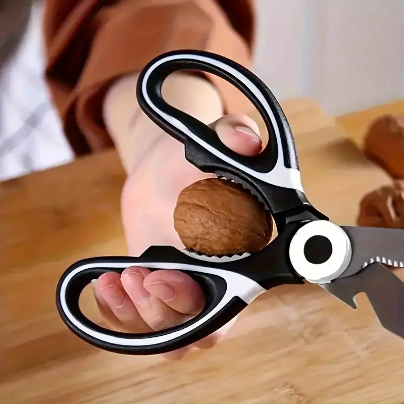 Stainless Steel Kitchen Scissors Multifunctional Household Chicken Bone Scissors With Lid Can Be Opened To Clip Walnuts