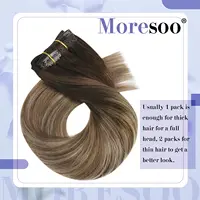 Moresoo-Extensions de cheveux à clipser, Vrais cheveux naturels, Ensemble droit Remy, Extensions de cheveux humains brésiliens à clipser, Vente chaude, 5 PCs, 7 PCs 4