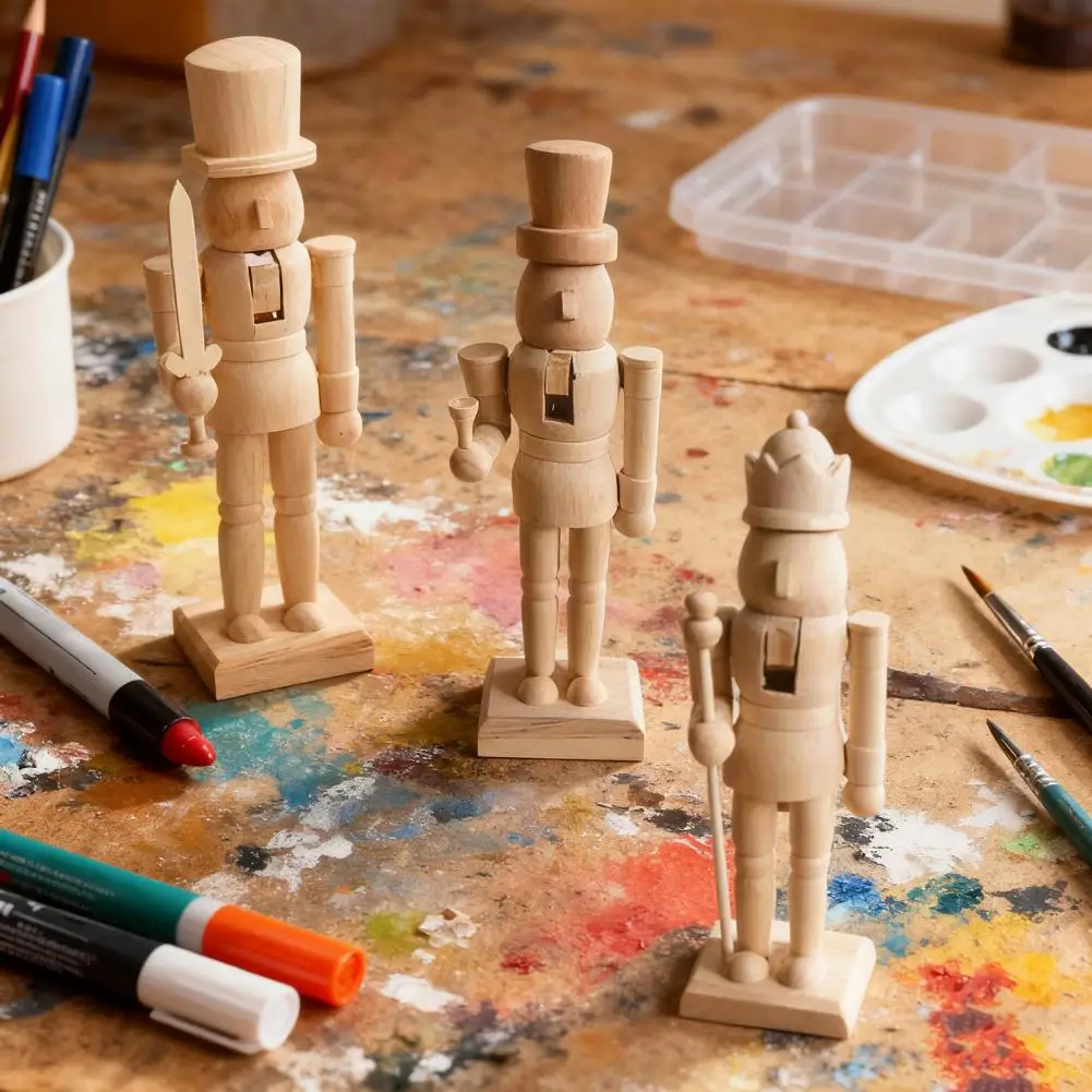 20cm Unfinished Nutcracker Soldier Wooden DIY Nutcracker Figure Unpainted Soldier Figurine Christmas Decoration Craft Project