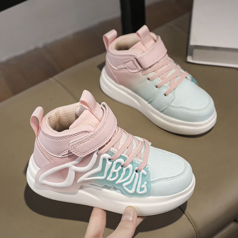 Children Led Light Shoes High-top Kids PU Leather Walking Flats USB Charging Luminous Shoes Boys Girls Lightweight Chunky