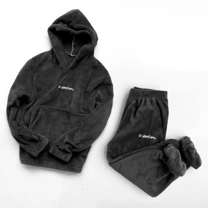 Ladies Sweatshirt Women Winter Flannel Pajama Set Mens Fleece Pajamas Sleepwear Thick Warm Velvet Couple Homewear Suit Pijama