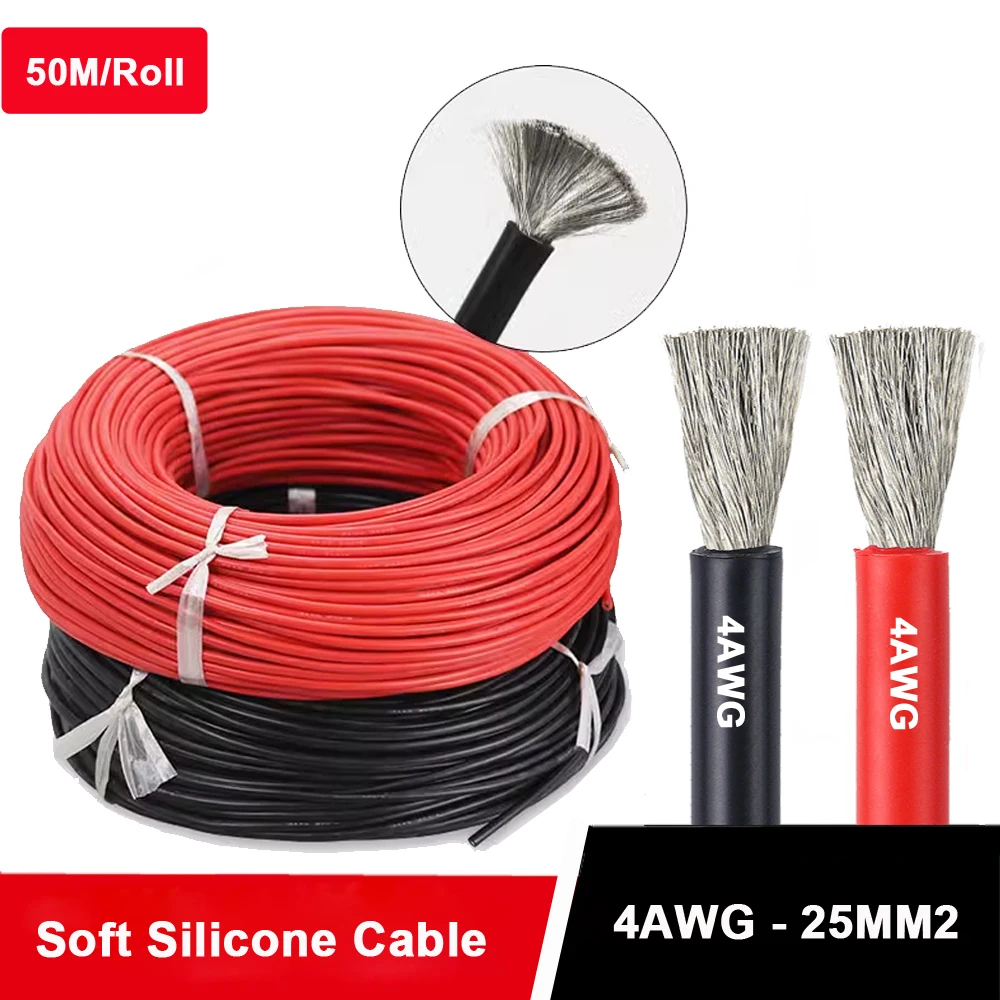 50m/Roll 4awg Heat-resistant Super Soft Silicone Cable 25mm2 Tin-plated  Copper Wire for Battery,Inverter,UPS - AliExpress