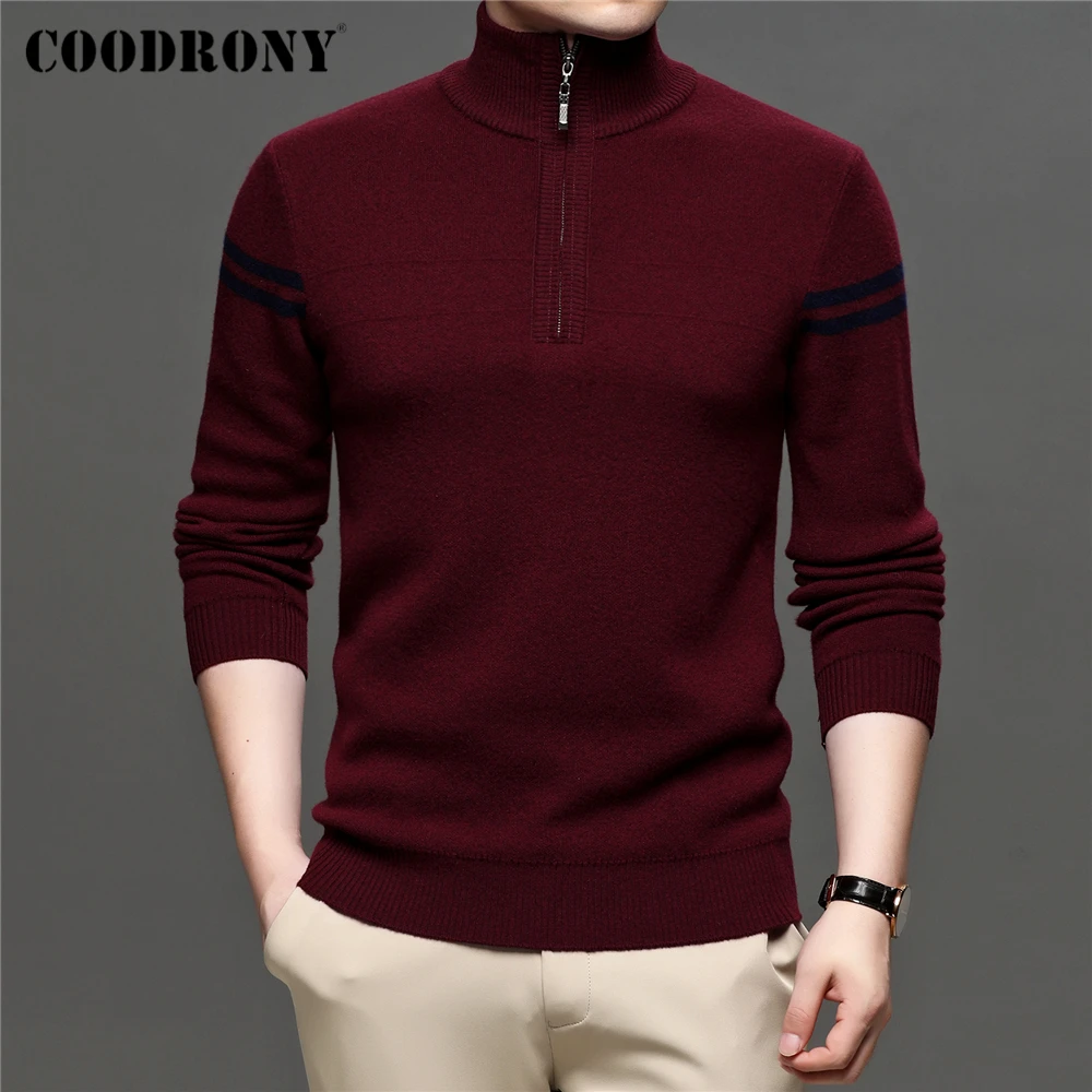 

COODRONY/зимний свитер с высоким воротником на молнии для мужчин; Брендовая одежда; Толстый теплый пуловер из 100% чистой мериносовой шерсти; Мягкие кашемировые свитера; Z3024