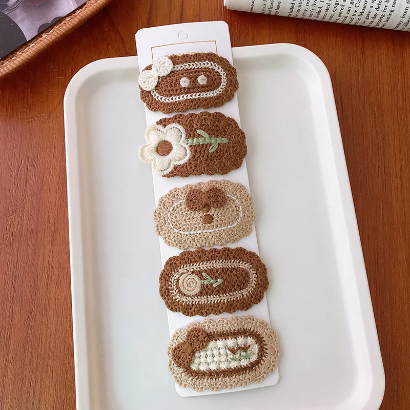 5pcs/set Baby Hairpin Korean Kawaii Floral Children Barrettes Farbric Bang Side Clips for Children Girls New Year Accessories