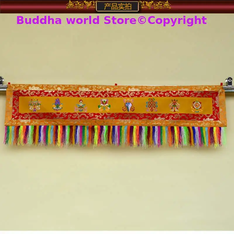 

Wholesale Buddhism Tibet Nepal family Temple Altar Eight auspicious symbols Embroidery wall Door header banner curtain draperies