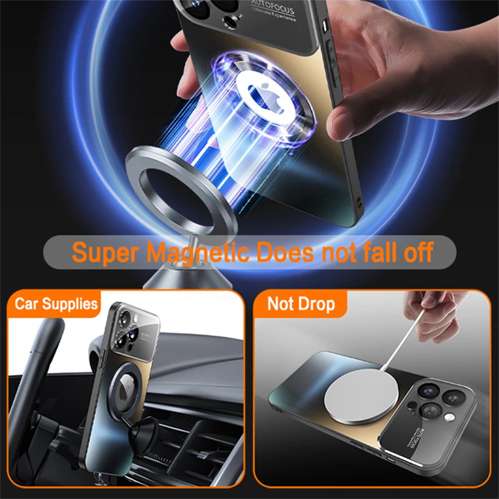 Luxury Matte Magnetic Wireless Charging Case with Glass Lens Camera Protection Cover