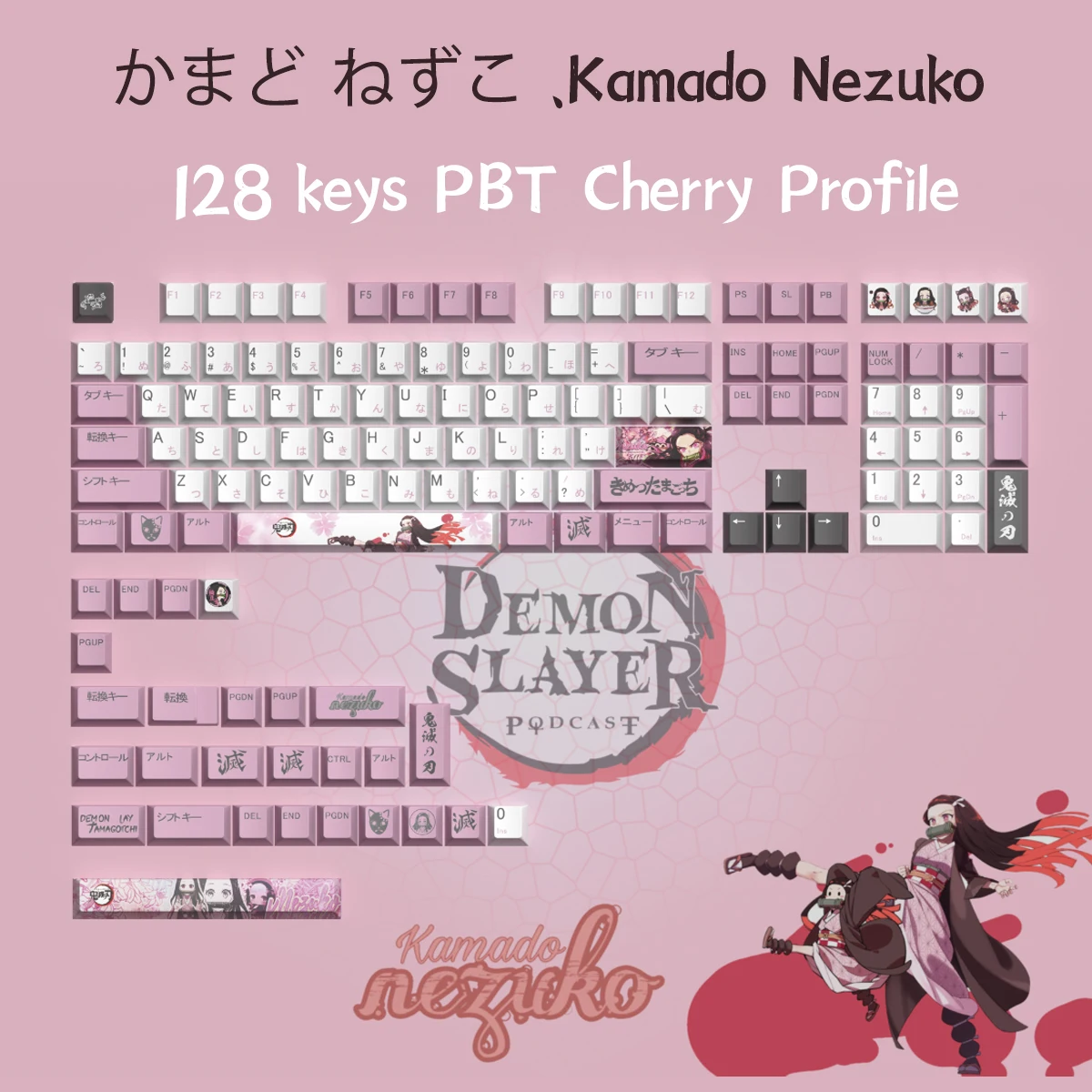 Chaves Demon Slayer Kamado Nezuko Keycaps Pbt Material Cereja Perfil Personalizado Keycap para mx Interruptor Teclado Mecânico 135