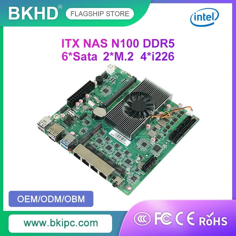 BKHD NAS N100 DDR5 マザーボード 6 * SATA3.0 2.5 グラム Nics ミニ