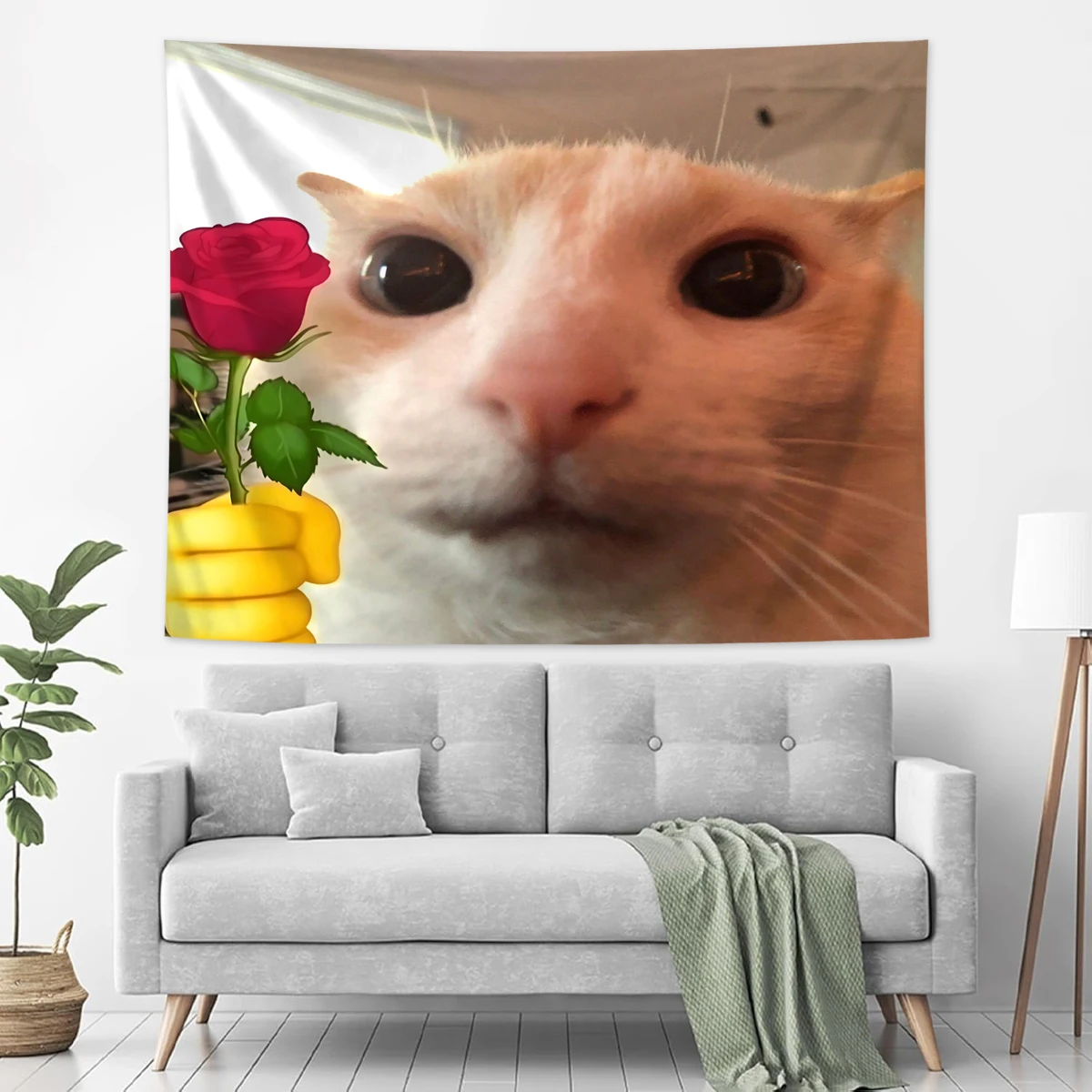 1pc Fun Cat, Flower Tapestry, Personalized Fashion Fun Tapestry, College Dormitory Room Decoration Wall Hanging
