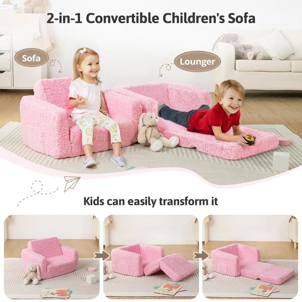 Convertible 2 in 1 Kids Sofa Lightweight Foldable Lounger Toddler Chair Baby Sleeper Soft Foam Indoor Playtime Relaxation 3