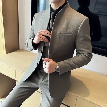 Completo da uomo in stile coreano Completo da lavoro slim fit Blazer in lana Set da due pezzi Abbigliamento da uomo formale sociale elegante 5XL-M