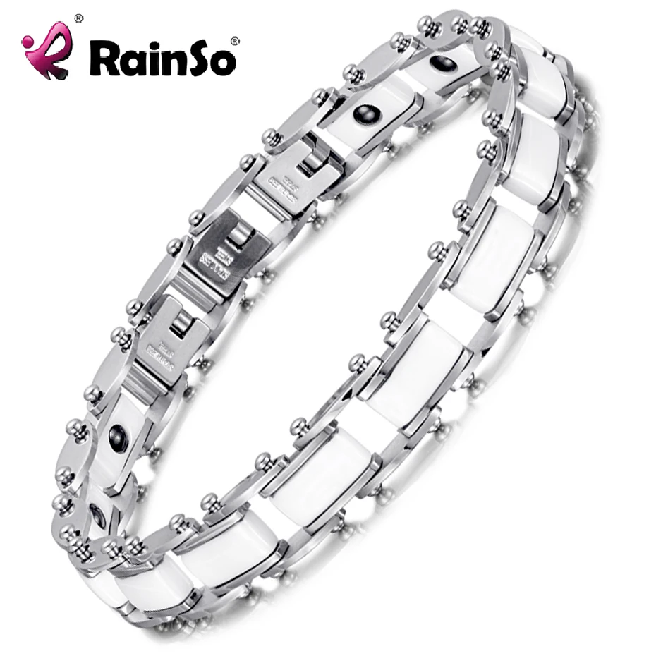 

Rainso Ceramic Stainless Steel Bracelet Hematite Health Care Link Magnetic Bracelets Bangles Unisex Wristband Luxury Jewelry