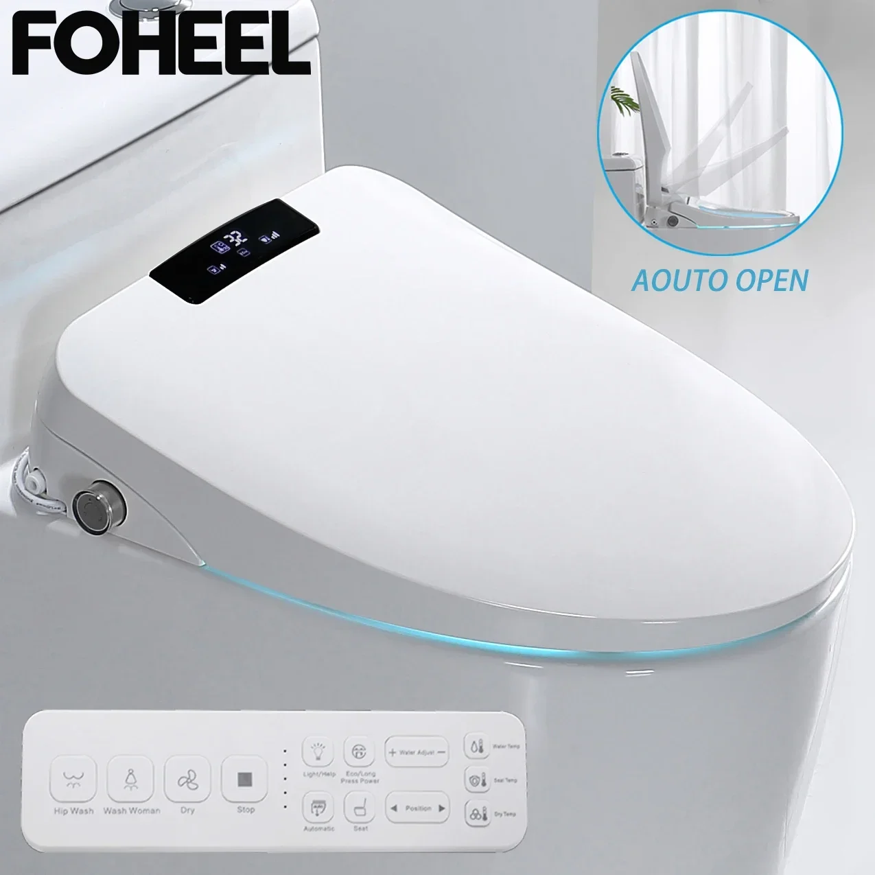 Foheel Auto Open Smart Toilet Cover Display Lcd Elettronico Bidet Sedile Riscaldante Intelligente Wc