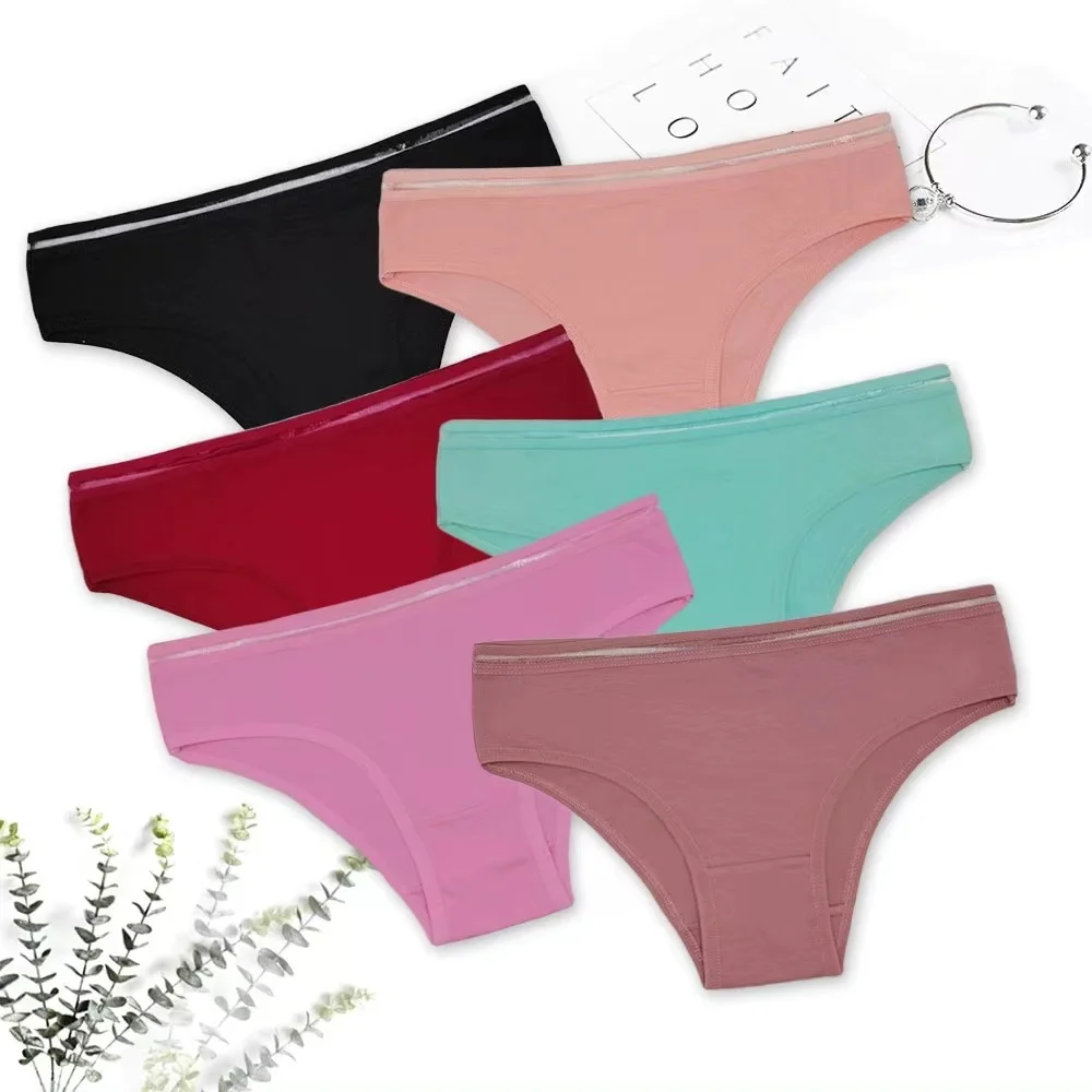 Women's Cotton Underwear Girl's Briefs Solid Color Lingerie Female