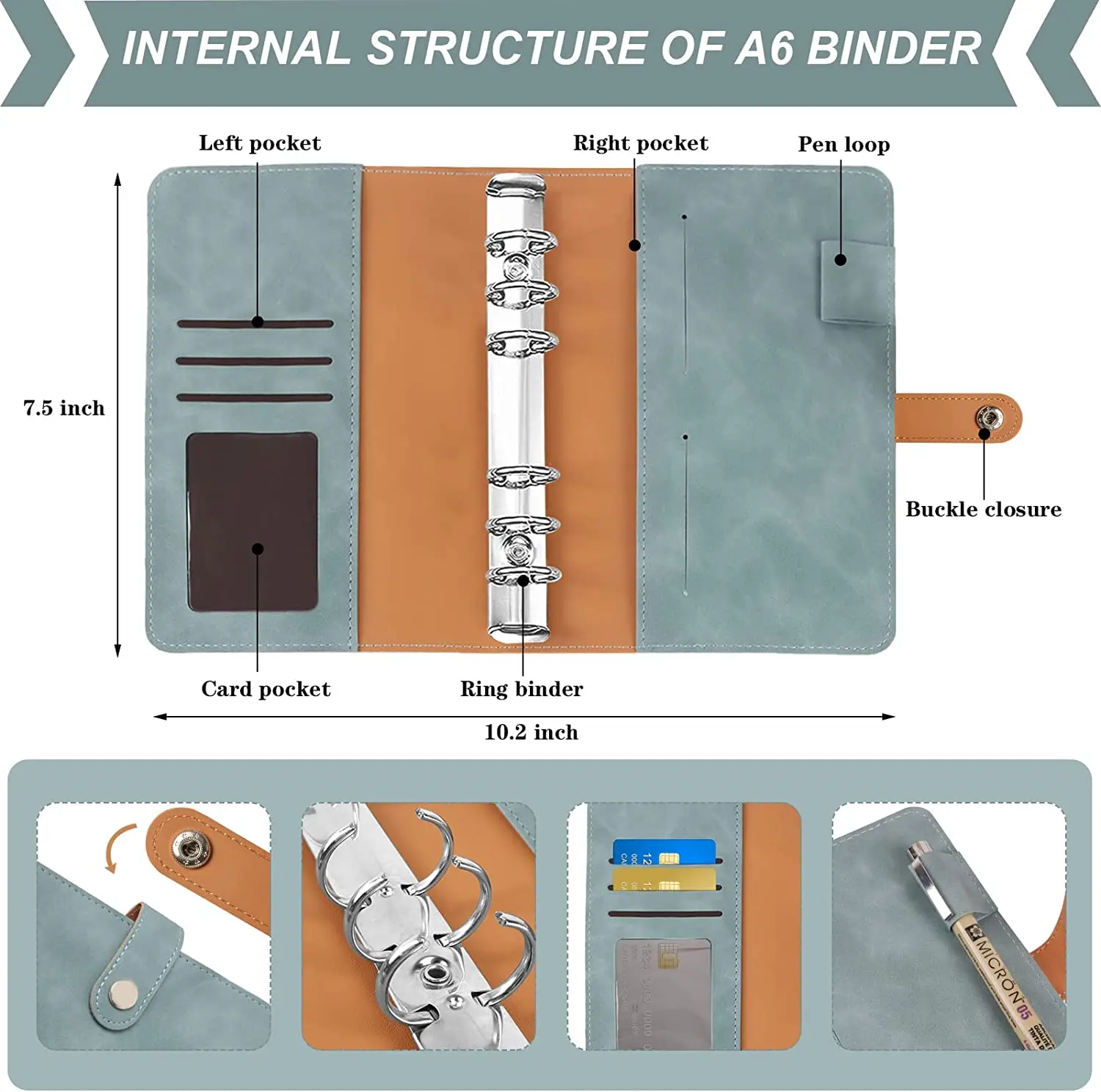 Ensemble De Système D'enveloppes Et De Cahier Porte-monnaie En Cuir Pu A6  Pour La Gestion De Budget Et De Facture Avec Des Pochettes À Clips Et 5  Poches À Fermeture Éclair Pour