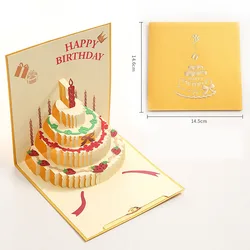 3D Pop - Up Birthday Greeting Card with Envelope - Elegant Gift and Table Decoration (Yellow)