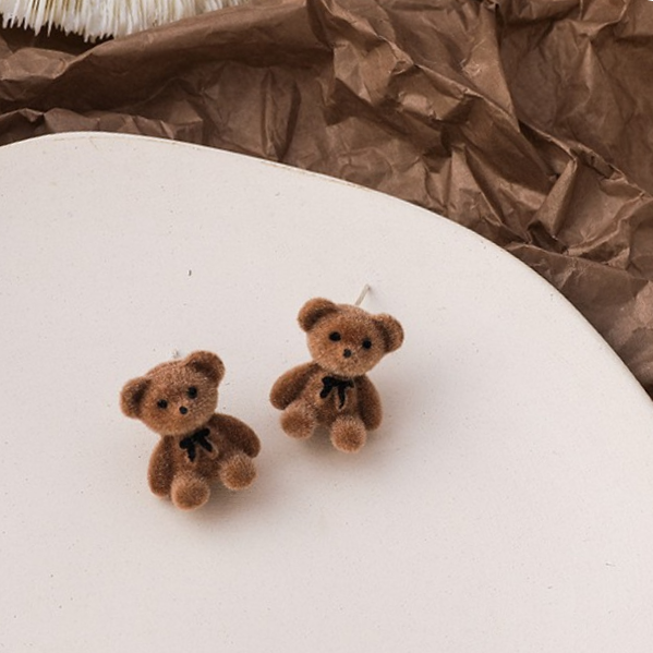 Plush Rabbit Bear Stud Earrings Kawaii Brown Khaki Animal Earrings For Women Girls Korean Earring Jewelry Brincos Gifts