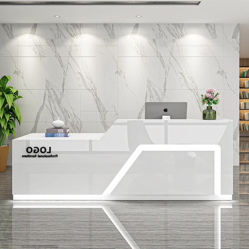 Modern White Reception Desks Office Checkout Counter Bar Counter Cabinet Woman Mostrador Negocio Size