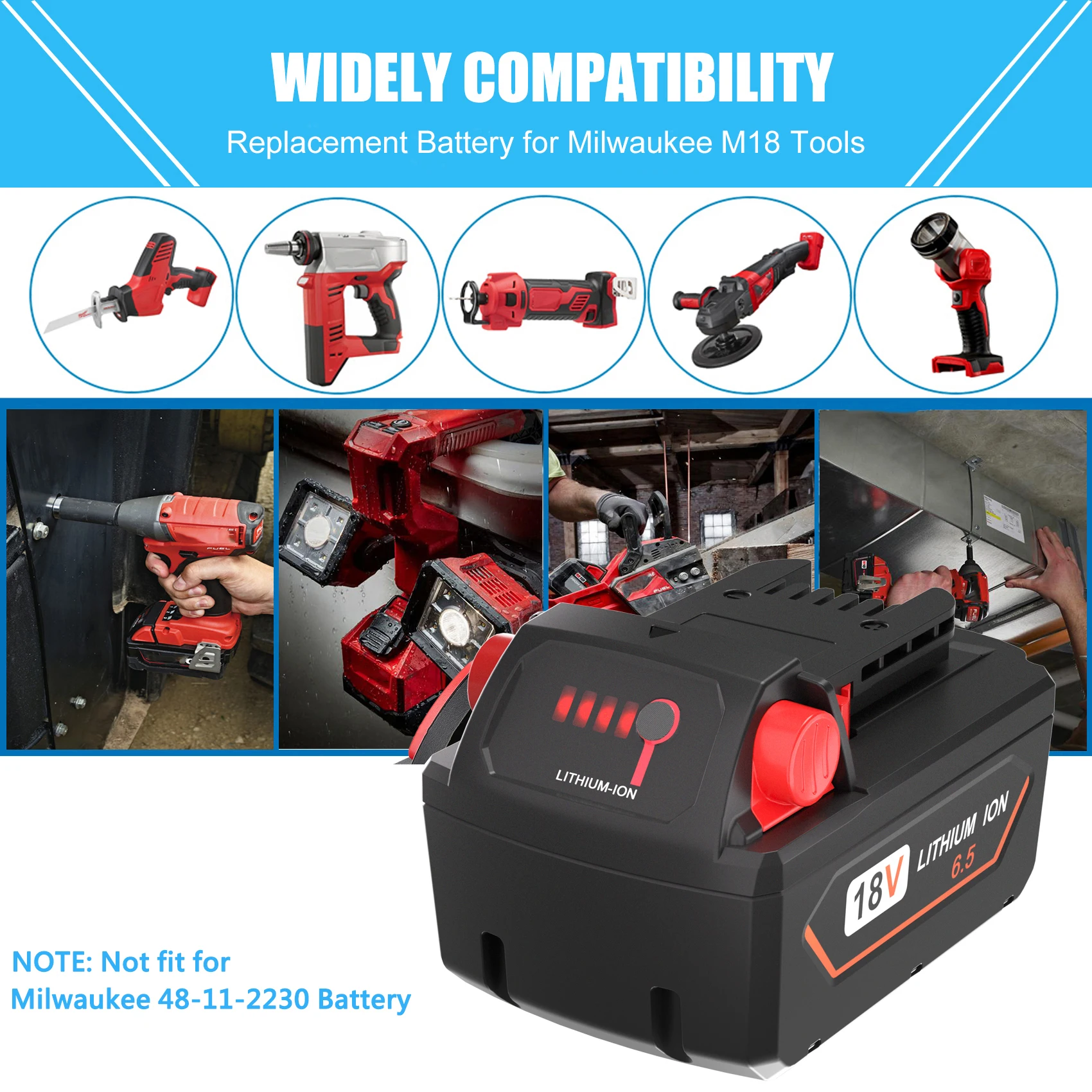 Power Tool Battery Rechargeable Lithium Batteries 18V 6.5/5.5Ah For Milwaukee M18 Battery Rechargeable Milwaukee Lithium Battery 48-11-1860 48-11-1850 48-11-1840 48-11-1820