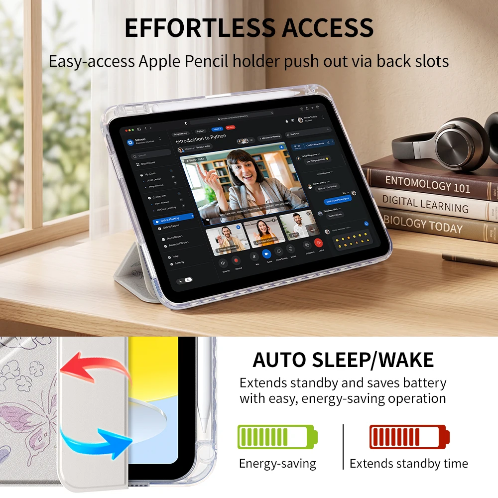 Sleek Magnetic iPad Case with Pencil Holder and Smart Cover Design